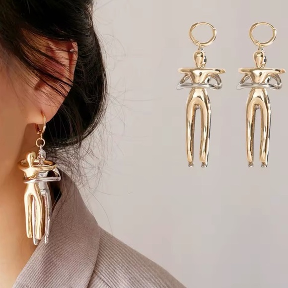 Anthropologie Abstract Large Embrace Dual-Tone Sculptural Figure Earrings - Picture 1 of 16